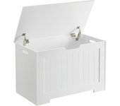 VASAGLE Puff Almacenaje, Banco con 2 Bisagras de Seguridad, Baúl, Zapatero, Estilo Moderno, 40 x 76 x 48 cm, para Pasillo Dormitorio Salón, Blanco/Marrón Rústico