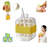 Botella para cubitos de hielo, 2 en 1, bandeja para cubitos de hielo sin contacto y botella de agua con tapa y recipiente, fácil de presionar para liberar, bandeja vertical para cubitos de hielo con tapa para congelador, taza para botella de hielo pa