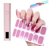 Pegatinas de uñas de gel con kit de luz ultravioleta, pegatinas de uñas de gel ultravioleta, kit de pegatinas de uñas de gel para bricolaje, tiras de uñas de gel semicuradas, fáciles de aplicar y quitar (07)