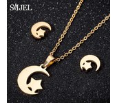 SMJEL Stainless Steel Love Heart Necklaces Women Girls Golden Jewelry Sets Simple Wedding Wave Heart Earrings 2022 Wholesale
