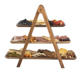 Bandeja escalonada de madera de 3 niveles para servir, soporte para pasteles, bandeja escalonada de granja, platos y bandejas para servir para fiestas