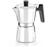 Bra - Cafetera Perfecta Italiana, De 6 a 12 Tazas, Cuerpo de Aluminio, Media Carga, Apta Inducción, Asa Ergonómica Baquelita