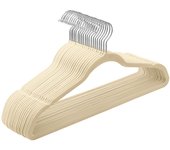 Perchas de Ropa Terciopelo Beige para Trajes,Finas de Hombros con Muescas, Antideslizantes para Chaquetas, Camisas, Pantalones, abrigos，Gancho Giratorio de 360°, Pack 10/20/30/50/120 Unidades