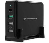 Cargador conceptronic ozul01b carga rapida pd 3 x usb tipo a - 1 x usb tipo c - 65w