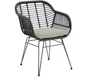 Sillón YAKARTA, metal, cojín beige, ratán negro