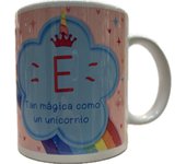 Solo Recuerdos SL Taza Mug con nombre personalizado Hecho en España diseño unicornio en caja cartón, apto para microondas y lavavajillas, personalizable en castellano, catalán-castellano, euskera-castellano y gallego-castellano.