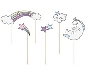 Partydeco - Topper para Tarta Unicornio - Madera y Cartón Resistente - Uso Alimentario - 5 Unidades