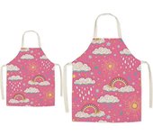 2PCS Delantal para niños adultos a juego - Juego de delantales de cocina de lino con diseño lindo para mamá y niños, delantal de jardinería con pintura de cocina para regalo
