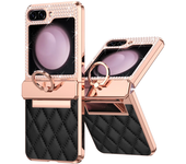 Glitter Diamond Plating Leather Finger Bracket Folding Hingle Protection Shockproof Case for Samsung Galaxy Z Flip 6 5 4 3 Case