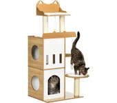 PawHut Árbol Rascador para Gatos 133 cm Torre para Gatos Rascador para Gatos con Cuevas Plataformas Bola Colgante y Postes de Sisal 60x48x133 cm Roble