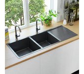 vidaXL FREGADERO DE COCINA HECHO A MANO ACERO INOXIDABLE NEGRO