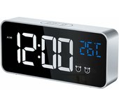 Reloj despertador digital, reloj digital LED Reloj despertador digital con temperatura/repetición/2 alarmas/12/24 horas/puerto de carga
