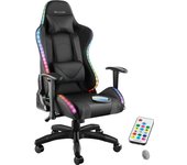 Tectake - Silla de gaming TARTAROS, Función de masaje, Con iluminación LED, Silla de escritorio, Diseño ergonómico, Cojín para el cuello y cojín lumbar extraíbles, Giratoria 360°, Silla para gamer, Capacidad de carga 120 kg