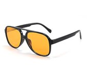 Gafas de sol polarizadas estilo aviador, estilo retro vintage de los años 70, con doble puente y montura ligera, para hombre y mujer (negro/amarillo)