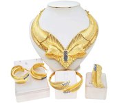 Women Necklace Luxury Wedding Jewelry Set Necklace Earrings 24K Pendant Gorgeous Ring Bracelet Wedding Jewelry