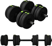 SPORTNOW Kit de Mancuernas 20kg 2 en 1 Juego de Pesas con Barra de Pesas Mango Antideslizante Mancuernas Ajustables para Entrenamiento de Fuerza en Hogar Gimnasio Oficina Negro y Verde