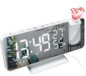 Reloj despertador Digital con proyección, Radio giratoria de 180 °, pantalla de temperatura y humedad, para dormitorio y oficina