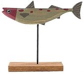 Wooden Fish Ornament Wooden Fish Statue Nautical Table Top Fish Sculpture for Home Office Table Ornaments - Grey Red