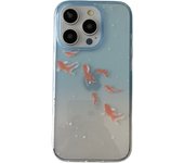 Blue Gradient Koi White Splash Ink Transparent Cover Case for iPhone 12 13 14 15 16 Pro Max Red Goldfish Glossy Phone Case