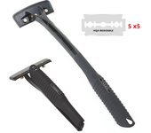 Back Shaver Shaving Knife Safety Long Handle Folding Body Back Hair Leg Back Razor Shaver Hair Removal Tool with 5 Pcs Blades