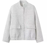 Women's Sequined Bomber Jacket Fall New Round Neck Long Sleeve Pocket Stretch Hem Sequins Jacket Coat Female Chic Outerwear