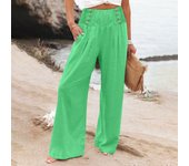 Summer Cotton Linen Wide Leg Pants Women Loose Palazzo Pant Pocket Elastic Waist Button Casual Pant Pants for Women Women’s Pant
