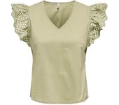Camiseta Only Lou troquelada verde claro volantes para mujer
