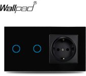 EU 1 Gang Touch Switch And Wall Power Socket with USB Type-C Charging Ports Wallpad 157x86mm Black Glass Panel Smart Home
