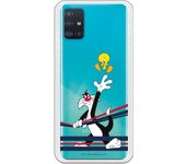 Funda original compatible con Samsung Galaxy A51 - Sylvestre y Piolin azul y rojo