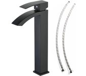 Grifo para lavabo de baño, Grifo monomando Pintado en negro, en Cascada Caño, 1 orificio, montaje en cubierta, grifo, Tall elegant