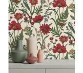Muestra DIN A4 de Papel pintado vinílico de flores silvestres con margaritas y amapolas fondo beige claro - Margot Meadow 682379 de GAULAN