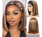 Highlight Headband BOB Wig Human Hair P4/27 Straight Short BOB Wigs With Headband Full Machine Made BOB Wig