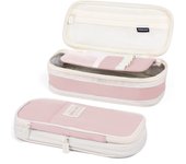 Mochila escolar ampliable de gran capacidad, estuche multifuncional con cremallera, bolígrafo portátil para niñas, niños, adolescentes, estudiantes (rosa)