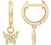 Chapado en oro de 14K S925 Sterling Silver Post Lightweight Drop/Dangle Huggie Earrings para mujeres | Star, Lock, Butterfly, Moon, Lightning | Pendientes