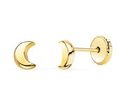 Pendientes Oro 18k niña 5 mm. forma luna lisa brillo