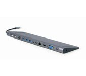 Gembird A-CM-COMBO9-01 Adaptador multipuerto USB tipo C 9 en 1 (concentrador USB + HDMI + VGA + PD + lector de tarjetas + LAN +