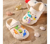 Boys' Casual Breathable Clogs with Luminous Cartoon Dinosaur Decoration, Lightweight Clogs for Shower, Beach and Pool