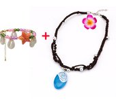 Gilrs New Movie Moana 1&2 Wig and Necklace Flower Clip Dress Up Set Vaiana Costume Accessories Moana Pet Pig and Cock Xmas Gift