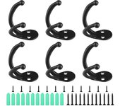 Gancho para ropa, gancho para toallas de albornoz con tornillos y tubo de expansión, toalla de metal retro percha para dormitorio, baño, cocina Armoire. (negro-A-6 PCS)