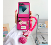 Cartoon PU Leather Phone Case for Samsung Galaxy Z Flip 6 5 4 3 Flip6 Flip5 Flip4 Flip3 5G Wrist Strap Hinge Protective Cover