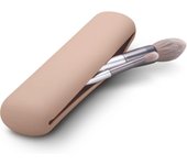 Soporte de brochas de maquillaje de viaje, soporte de silicona moderno y portátil, organizador de herramientas de maquillaje suave y elegante para viajes, color caqui
