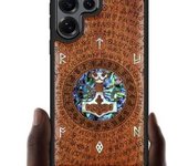 Funda magnética de madera para Samsung Galaxy S25 Ultra, con grabado artesanal de madera e incrustaciones de concha, compatible con cargadores inalámbricos MagSafe (Flores y pájaro) en madera negra.