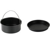 Juego de 2 accesorios universales para freidora de aire, incluye sartén de acero para pizza y barril para hornear pasteles, revestimiento antiadherente, sartén para hornear para freidora de aire de 6 pulgadas
