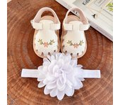 2pcs Newborn Baby Girls Floral Pattern Closed Toe Non-Slip Soft Sole Sandals & Headband Set, Spring & Summer