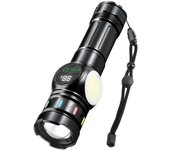 Linterna de luz láser blanca potente con pantalla de carga tipo C, luz lateral COB magnética fuerte, interruptor doble, linterna LED