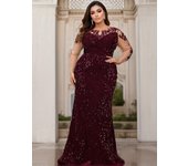 Curve Evening Party Long Dress Lace Patchwork Sequined Velvet Full Sleeved Hollow Out Maxi Prom Gown for Women