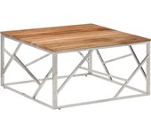 vidaXL Mesa de centro de acero inoxidable y madera maciza Plateado, Plateado y marrón claro, plateado y marrón Mesita de Salón o Comedor o Auxiliar Mesa de Café Meuble Salón