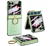 Electroplated Transparent Ring Holder Phone Case for Samsung Galaxy Z Flip 6 5 4 Flip6 Flip5 Flip4 Film Hinge Protection Cover