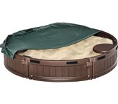 Outsunny Arenero para Niños de +3 Años Arenero Infantil Redondo con Cubierta y Asientos Arenero para Exterior Ø123x22,5 cm Marrón