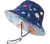Baby Sun Hat, Baby Toddler Kids Sun-Hat, 50 + UPF ajustable sombrero de sol para niños, niñas de 2 a 3 años, gorra de playa de ala ancha dinosaurio Fisher Hat con correa de M-50cm